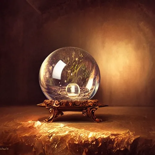 Image similar to crystal ball on a wood stand with a beautiful dreamscape inside, studio product photography, super highly detailed, professional digital painting, artstation, concept art, smooth, sharp focus, extreme illustration, unreal engine 5, photorealism, beautiful, cinematic, art by artgerm and rutkowski and alphonse mucha and loish and wlop