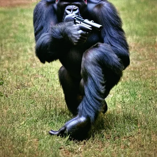 Prompt: cool gorilla shooting a magnum revolver