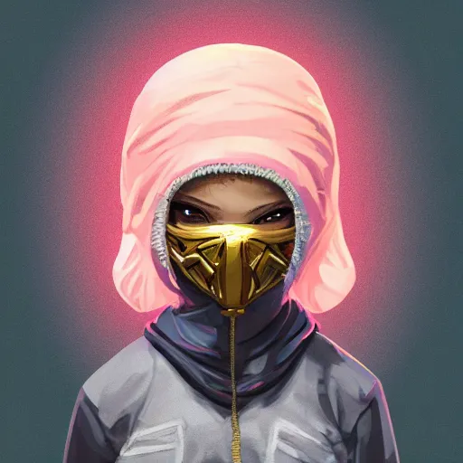 Image similar to baby Angel cherub, ski mask, balaclava, wearing angel halo covered face, hoodie, hip hop golden necklace fantasy art apex fortnite Video game icon, 2d game art gta5 cover , official fanart behance hd artstation by Jesper Ejsing, by RHADS, Makoto Shinkai and Lois van baarle, ilya kuvshinov, rossdraws