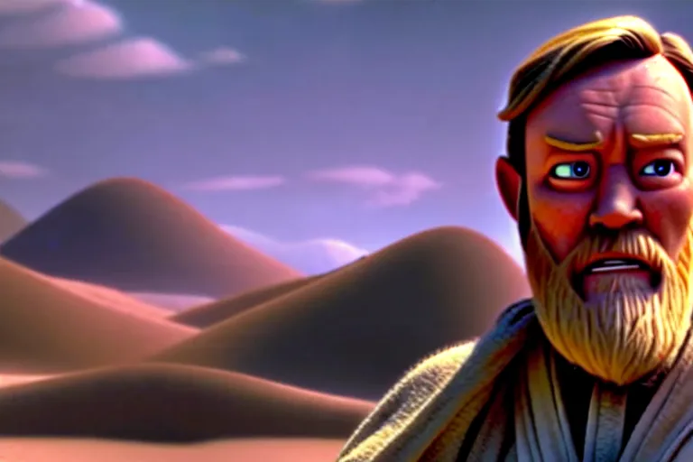 Prompt: obi wan kenobi, screenshot in a typical pixar movie, josh black