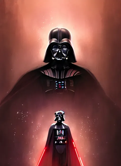 Image similar to Highly detailed portrait of Darth vader, Stephen Bliss, unreal engine, fantasy art by Greg Rutkowski, Loish, Rhads, ferdinand knab, Makoto Shinkai and Lois van baarle, ilya kuvshinov, rossdraws, Tom Bagshaw, alphonse mucha, global illumination, radiant light, detailed and intricate environment