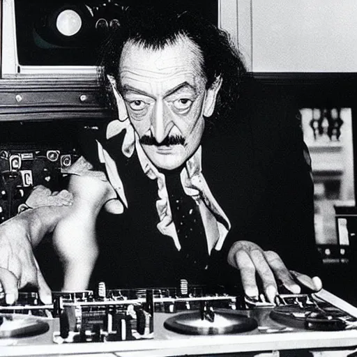 Image similar to salvador dali on the dj decks