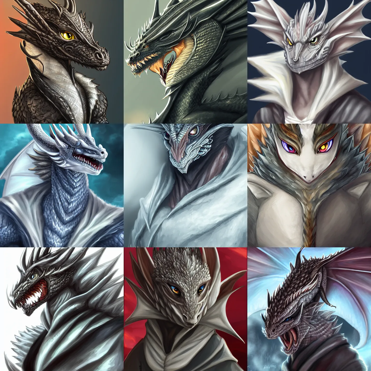 Image similar to very very beautiful half body portrait of a handsome young anthropomorphic silver dragon, soft draconic features, cute large eyes, male, wearing a luxurious silk cloak, commission on furaffinity, artstation, high quality digital art, warm colors