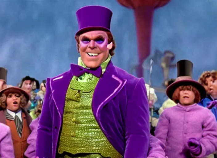 Image similar to film still of thanos as willy wonka in willy wonka and the chocolate factory 1 9 7 1