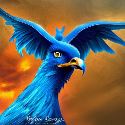 Prompt: sapphire-colored giant eagle, gothic art, popping color, detailed, eerie, emotional, gothic, angry, highly detailed, incredibly sharp focus, Artstation, deviantart, artgem, insane detail, intense color, vibrant cartoon art, award-winning art, super precise detail, golden ratio, in the style of Pixar and Disney