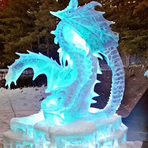 Prompt: “fire breathing dragon, ice sculpture”