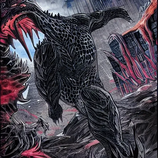 Prompt: symbiote Godzilla
