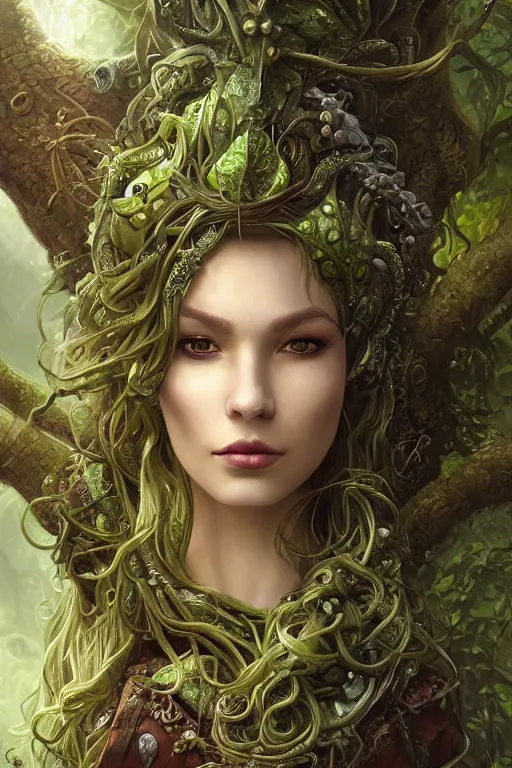 Prompt: a beautiful young woman, Vraska golgari queen, long flowing medusa hair, mostly green and leather pirate armor, young female face, vine like plants and jungle background, cinematic top lighting, insanely detailed and intricate, face by wlop, Charlie Bowater, golden ratio, symmetric, elegant, ornate, luxury, elite, matte painting, MTG, magic the gatheing, cinematic, cgsociety, 8k, high resolution