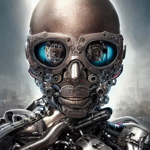 Image similar to photorealistic detailed picture, extreme, uhdr, book cover called the most influental cyborg in 2 0 5 0, fine details, highly detailed, intricate, smooth sharp focus