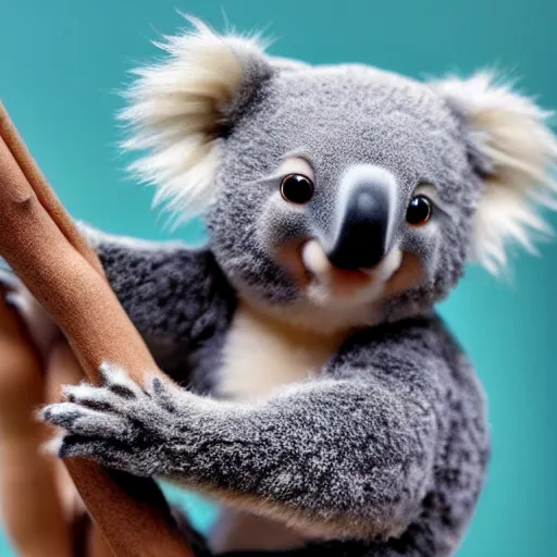 Image similar to cute koala as a muppet, intricate detail, beautiful aesthetic, photorealistic, award winning professional cinematic composition, dramatic lighting, 8 k