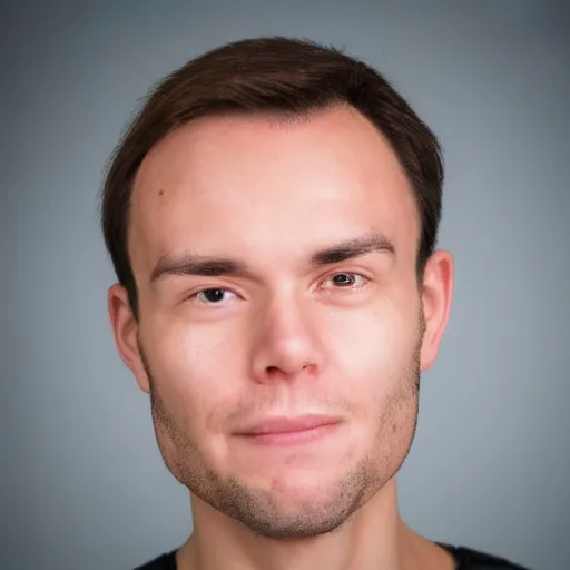 Prompt: photo of a dumb guy with a small forehead