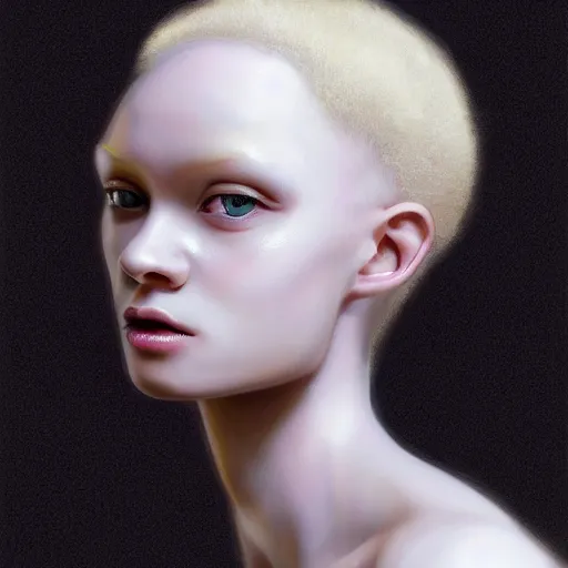 Image similar to A masterpiece portrait of a Incredibly beautiful albino African albino girl albino model.Sharpen With big bright African jewelry. In wonderful African clothes. Vogue. trending on artstation, digital art, by Stanley Artgerm Lau, WLOP, Rossdraws, James Jean, Andrei Riabovitchev, Marc Simonetti, Yoshitaka Amano