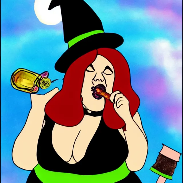 Image similar to fat witch smokin bong!dream fat witch smokin bong