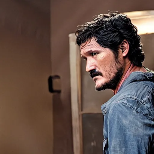 Prompt: Pedro Pascal as Joel in The Last Of Us Live action still from tv show