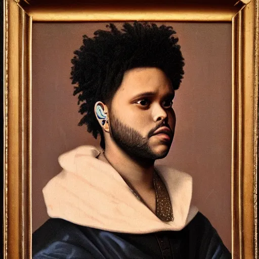 Image similar to a renaissance style portrait painting of the weeknd