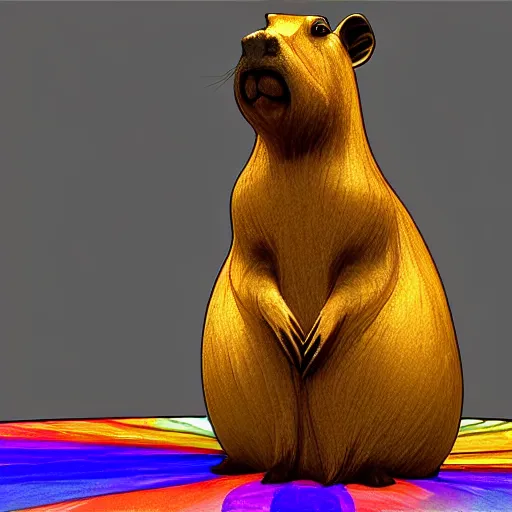 Prompt: a beautiful stained glass sculpture of a capybara by louis comfort tiffany, colorful, 4 k, trending, unreal engine, ultra realistic render