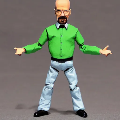 Image similar to a stopmotion puppet of walter white, vinyl action figure, plastic, toy