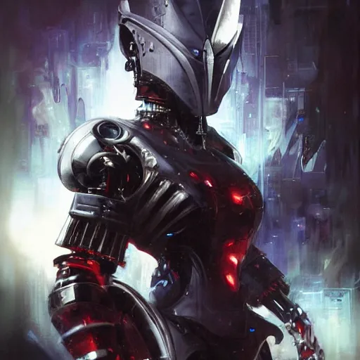 Prompt: robot villain from the future by raymond swanland, highly detailed
