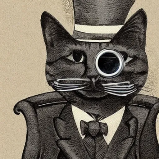 Prompt: a cat in smoking on armchair with a monocle