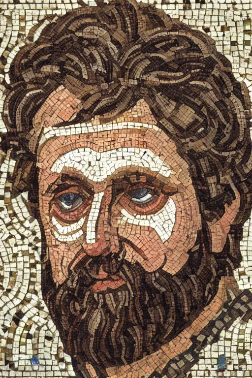 Image similar to intricate and ornately designed roman mosaic portrait of Zizek, 8k