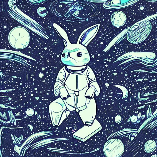 Image similar to A lost sci-fi rabbit, space rabbit, interstellar black hole, by James Jean And WLOPPRO