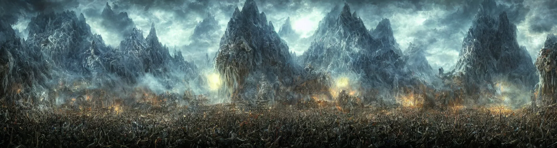 Prompt: Epica putting on a concert in a fantasy landscape, highly detailed, digital art, trending on artstation