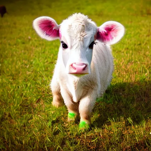 Image similar to very very very very cute chibi baby cow, portrait, pixar style, happy meadow background, cinematic lighting, award winning creature portrait photography