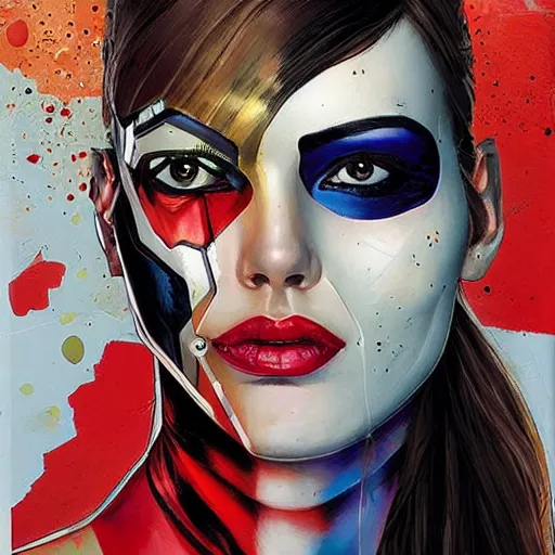 Prompt: beautiful portrait of a female android, by Sandra Chevrier and DC comics