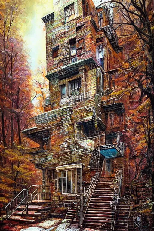 Image similar to (((((a ramshackle manhattan brick brownstone deep in the forest))))) by Dmitry Dubinsky!!!!!!!!!!!!!!!!!!!!!!!!!!!