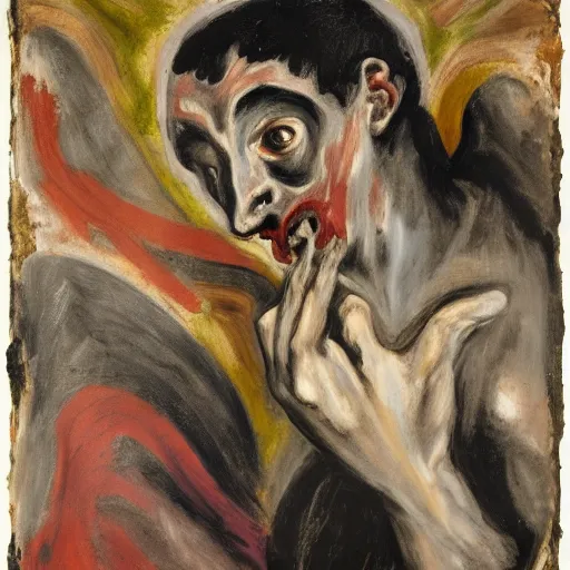 Image similar to El Greco, portrait of a demon, Cecily Brown