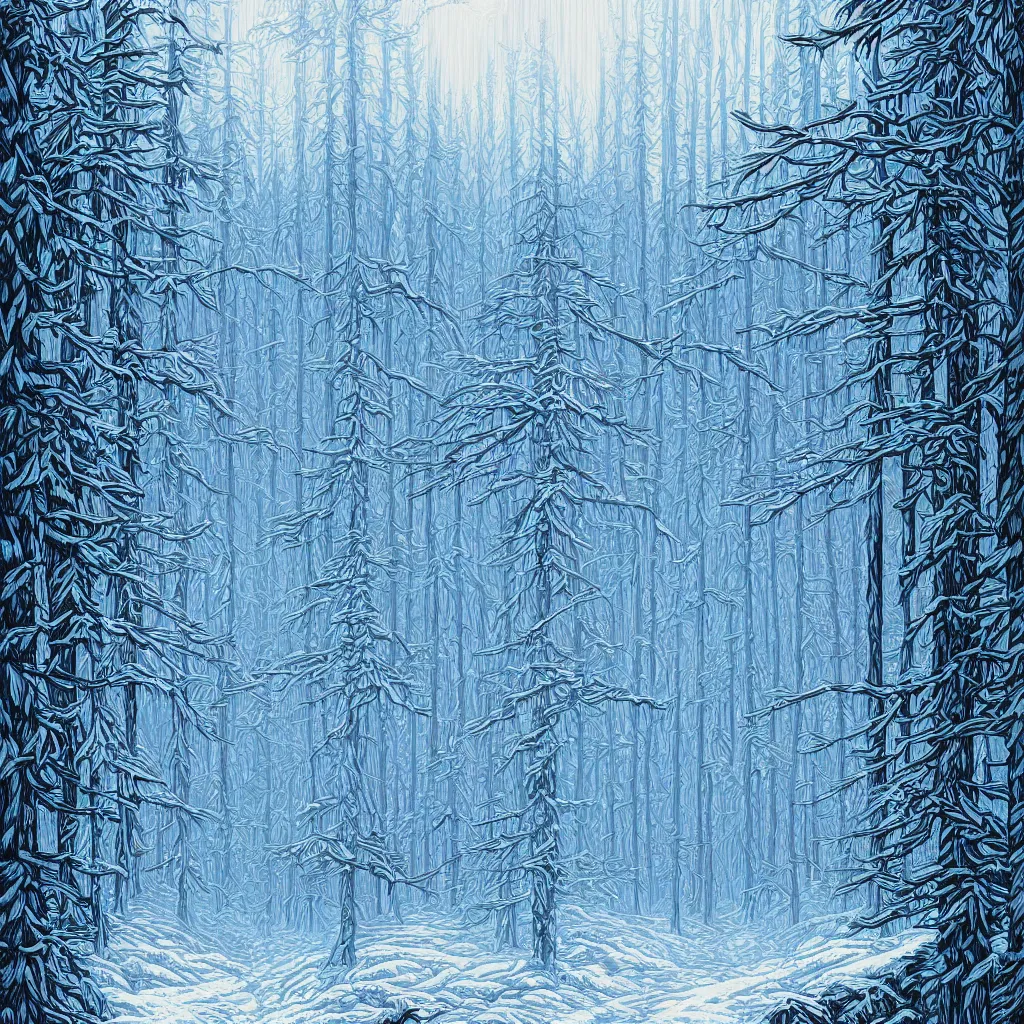 Image similar to An icy forest by Dan Mumford