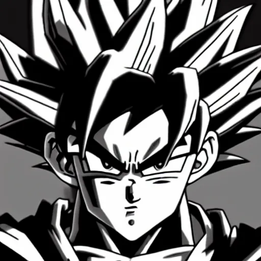 Image similar to Goku Portrait, ultra wide angle, B/W Manga, beautiful scene, Poster Design, Very Epic, highly detailed, Trend on artstation, Digital 2D