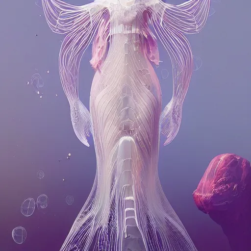 Prompt: a beautiful dress, jellyfish theme, transparent, blue gradient, complex details, exquisite structure by tooth wu and wlop and beeple and greg rutkowski