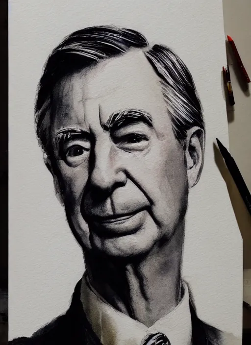 Image similar to portrait, Mr Rogers, watercolor, dramatic lighting, cinematic, establishing shot, extremely high detail, foto realistic, cinematic lighting, pen and ink, intricate line drawings, by Yoshitaka Amano, Ruan Jia, Kentaro Miura, Artgerm, post processed, concept art, artstation, matte painting, style by eddie mendoza, raphael lacoste, alex ross