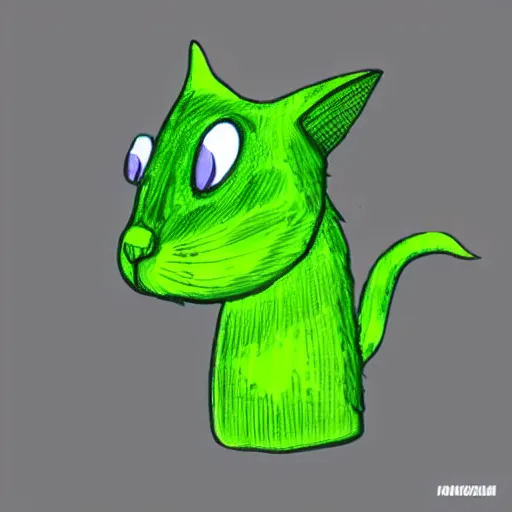 Prompt: a green alien cat from another world