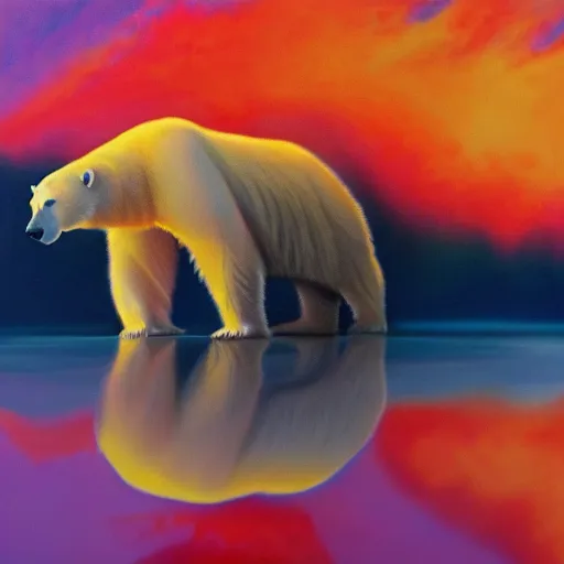 Prompt: polar bear without skin behind a forest fire, painting, 4k