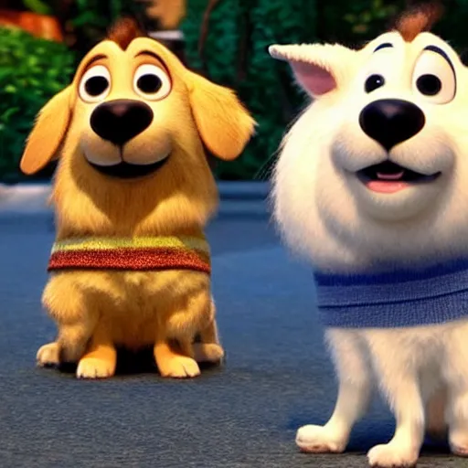 Prompt: insanely cute cuddling dog in pixar remake