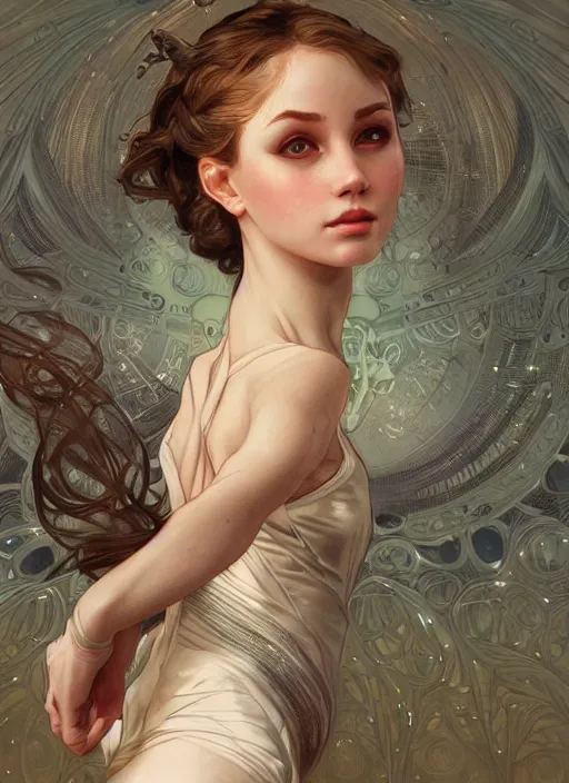 Image similar to ultra realistic illustration, ballerina, sci - fi, fantasy, intricate, elegant, highly detailed, digital painting, artstation, concept art, smooth, sharp focus, illustration, art by artgerm and alphonse mucha