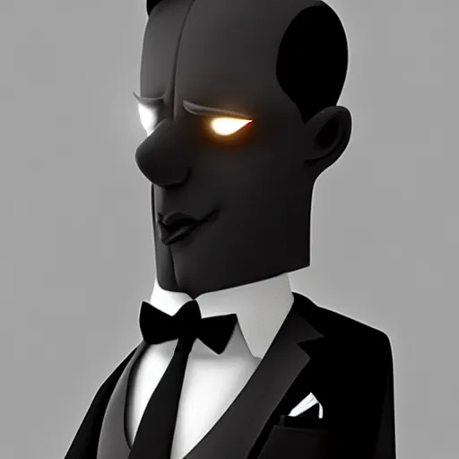 Image similar to a man in a black suit, holding a very advance phone, stylized, artstation, hd, cgsociety, cgi, realistic, dramatic, cinematic, artistic, trending, detailed