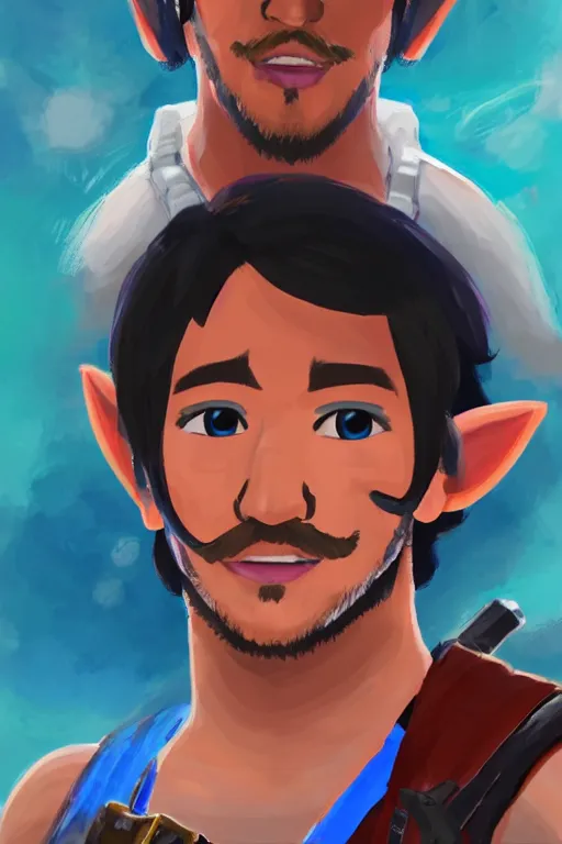 Image similar to a portrait of markiplier from the legend of zelda breath of the wild, breath of the wild art style.