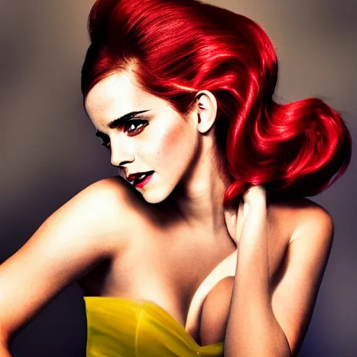 Image similar to Emma Watson modeling as Jessica Rabbit from Zelda, (EOS 5DS R, ISO100, f/8, 1/125, 84mm, postprocessed, crisp face, facial features)