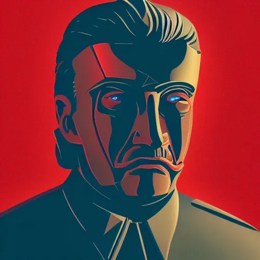 Image similar to cyberpunk joseph stalin as the leader of a futuristic communist society, cybernetics, sharp lines, digital, artstation, colored in