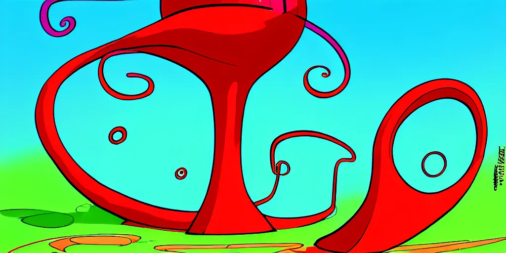 Image similar to chubby spiral shape cartoon concept art, red transmision antenna, from lorax movie, sam and max