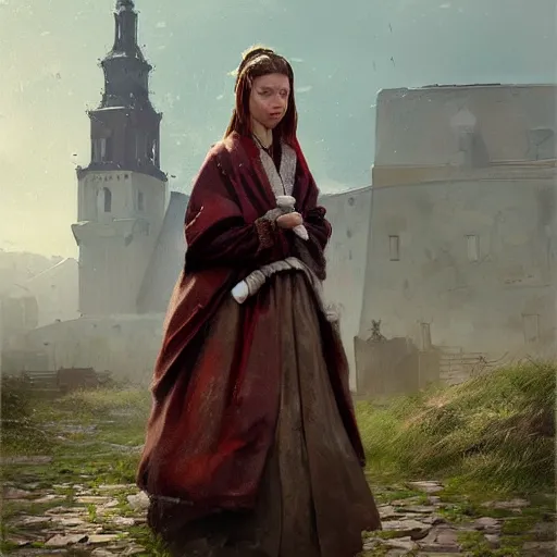 Prompt: Latvian girl in traditional clothes, Riga, matte painting, greg rutkowski