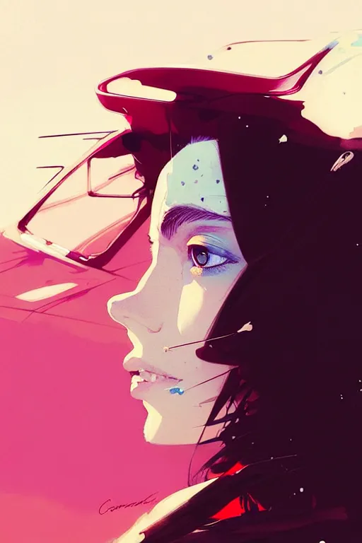 Image similar to a ultradetailed beautiful portrait panting of a stylish woman sitting on a car, by conrad roset, greg rutkowski and makoto shinkai, trending on artstation