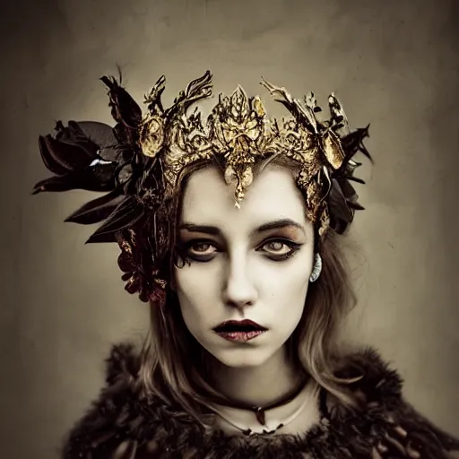 Image similar to a portrait of female model by stefan geselle, anka zhuravleva and peter kemp, dark fantasy, ornate headpiece, dark beauty, photorealistic, canon r 3, photography