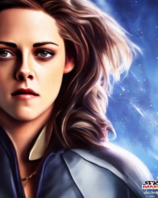 Image similar to kristen stewart portraying a beautiful jaina solo from star wars legends, beautiful kristen stewart jaina solo, without lightsaber, movie, hyper realistic, hollywood promotional image, imax, 8 k