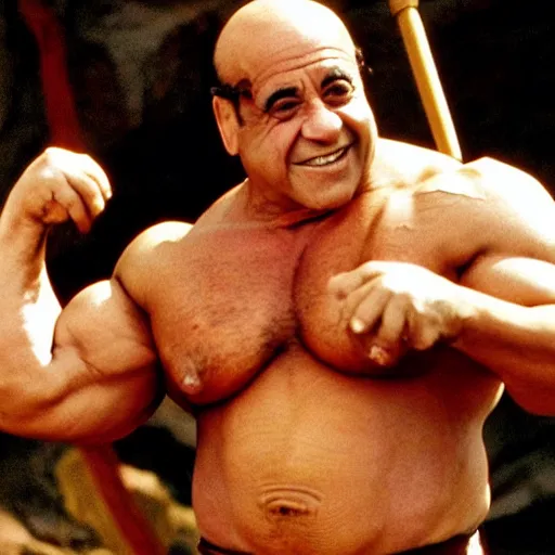 Prompt: danny devito as hercules with huge muscles, picture, hd, high quality, award winning, photograph