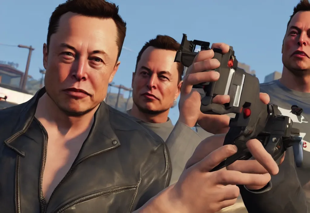 Image similar to elon musk in the video game in gta 5, gameplay screenshot, close up, 3 d rendering. unreal engine. amazing likeness. very detailed.