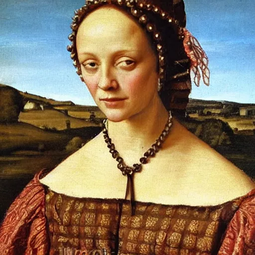 Prompt: portrait of a beautiful woman in a dress, oil painting in a renaissance style, detailed